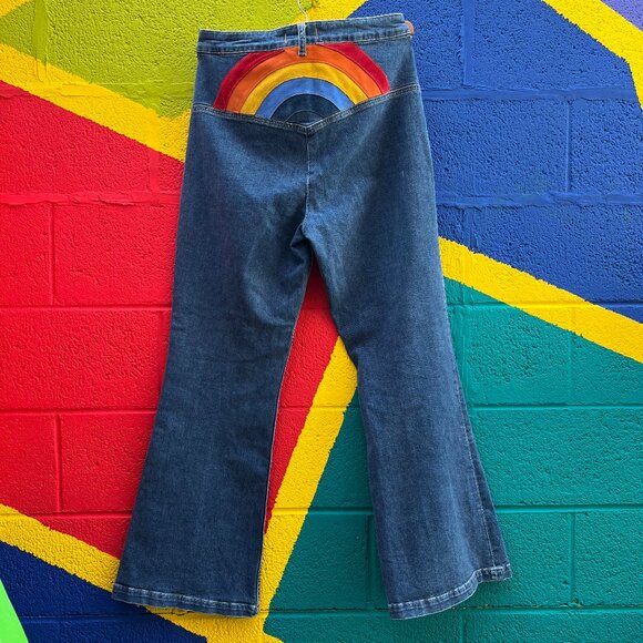 FREE PEOPLE SOMEWHERE OVER THE RAINBOW FLARE JEANS, SIZE 32, we the free - Picture 1 of 11